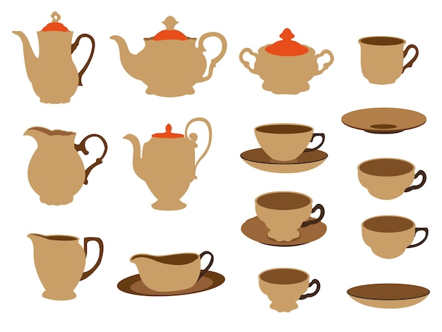 Arte vectorial de juego de té de platos icono de etiqueta clipart