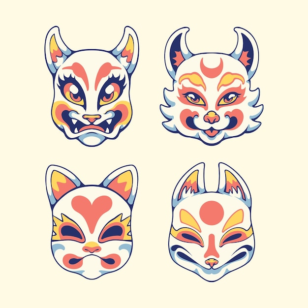 Arte vectorial de máscaras Kitsune japonesas