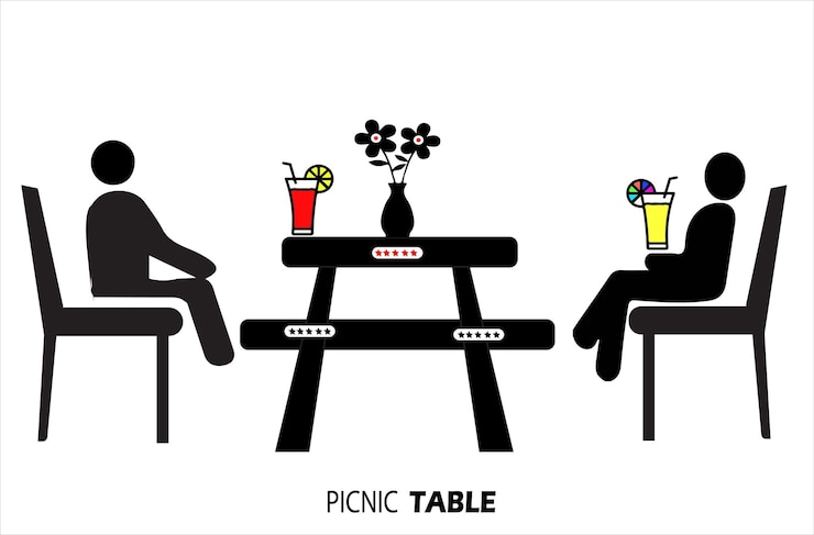 Arte vectorial de mesa de picnic con fondo blanco