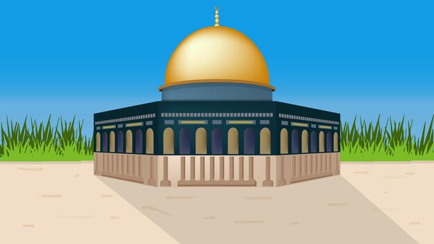 Vector arte vectorial de la mezquita al-aqsa en jerusalén cúpula de la roca mezquita islámica árabe de oro