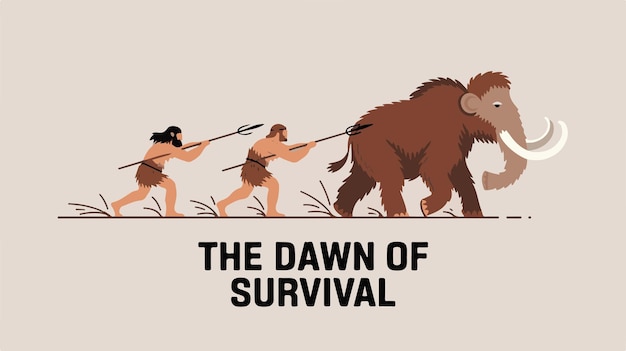 El arte vectorial minimalista de la caza prehistórica del mamut