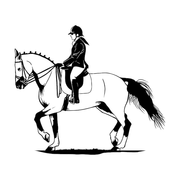 Arte vectorial mujer ecuestre con caballo blanco