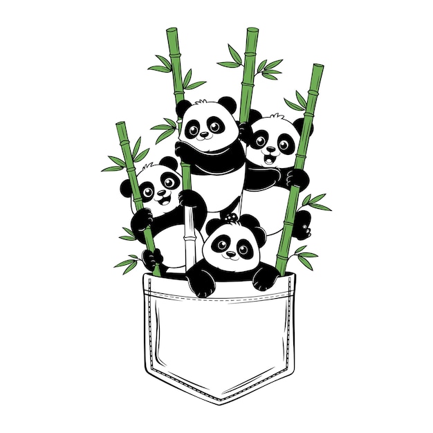 Arte vectorial de panda trepando en el árbol de bambú