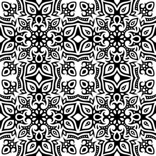 Arte vectorial con patrón de mosaico vintage tribal negro