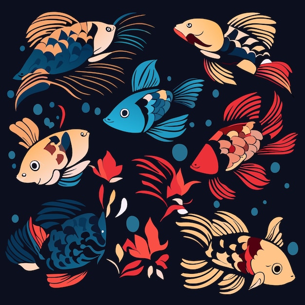 El arte vectorial de peces exóticos se sumerge en las ilustraciones