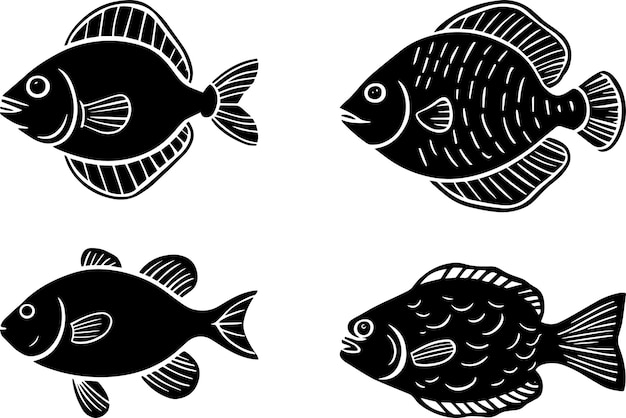 Arte vectorial de peces silueta en blanco y negro