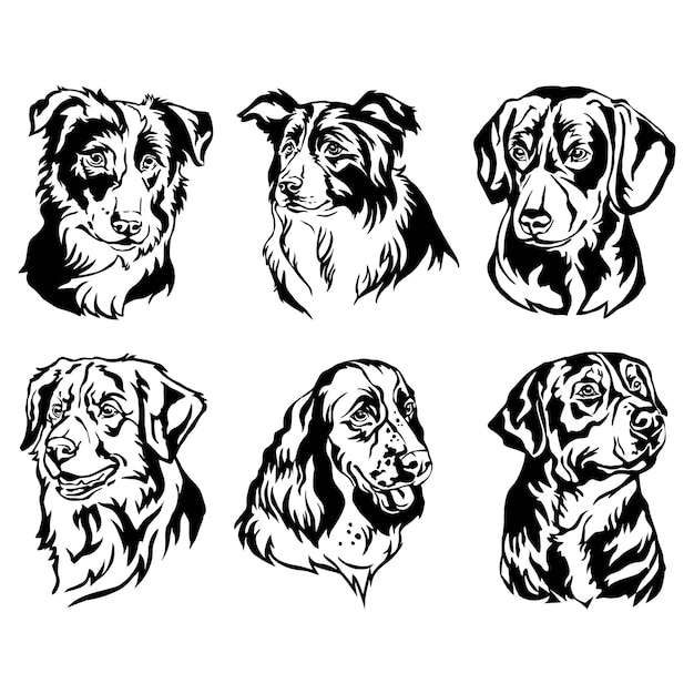 Arte vectorial de perros en blanco y negro