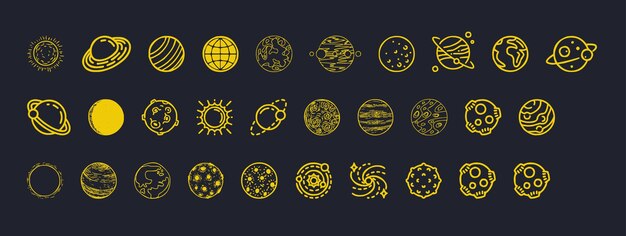 Arte vectorial de planetas dibujado a mano uso para el icono de su logotipo y en su proyecto vector de sol estrella luna marte