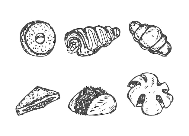 Arte vectorial de productos de panadería dibujado a mano