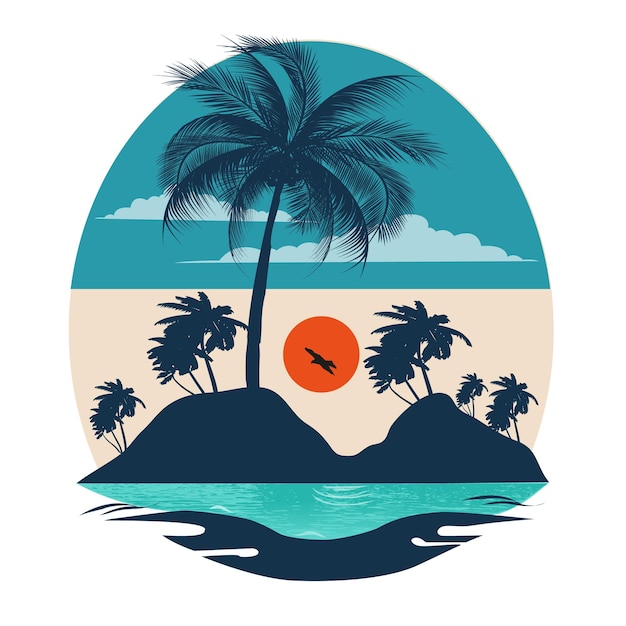 Arte vectorial de puesta de sol en la playa