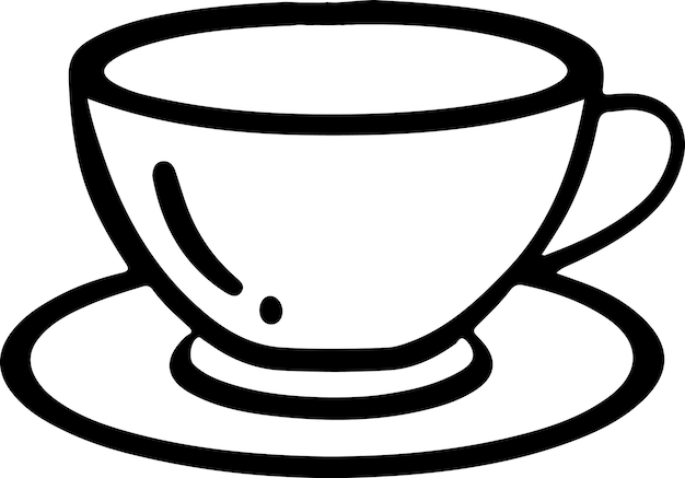 Este arte vectorial representa una taza de té o café en blanco y negro de la que sale vapor. Lo simple