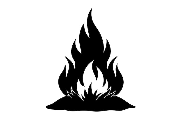 Arte vectorial de silueta de hoguera en fuego en fondo blanco