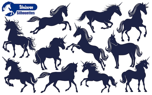 Arte vectorial de silueta de unicornio mágico negro
