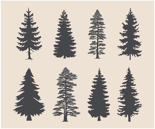 Arte vectorial de siluetas de pinos profesionales