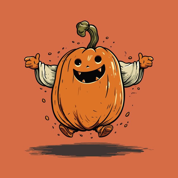 Vector arte vectorial simple de halloween de un lindo monstruo bailando con una jackolantern