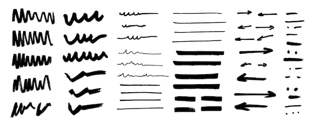 Arte vintage en blanco y negro con elementos garabateados, círculos dibujados a mano, formas ovaladas, símbolos vectoriales
