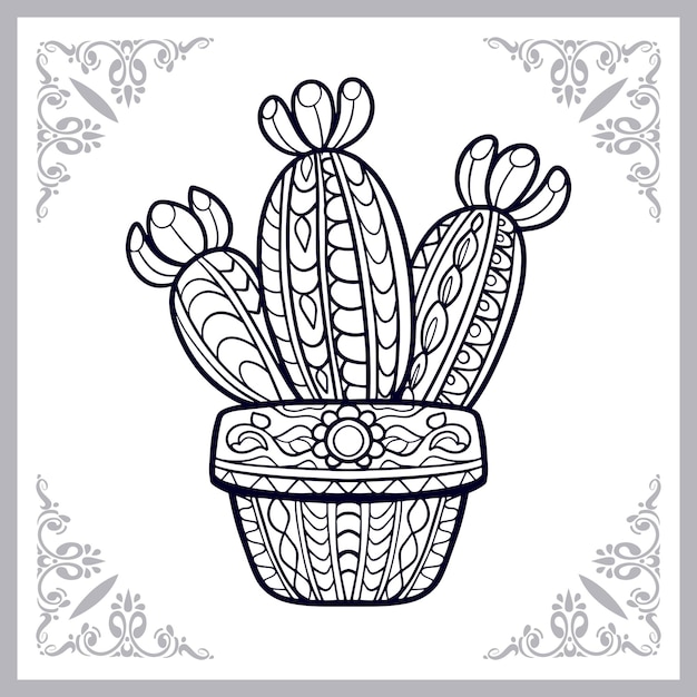 Arte del zentangle de la planta del cactus de la luna aislado en el fondo blanco