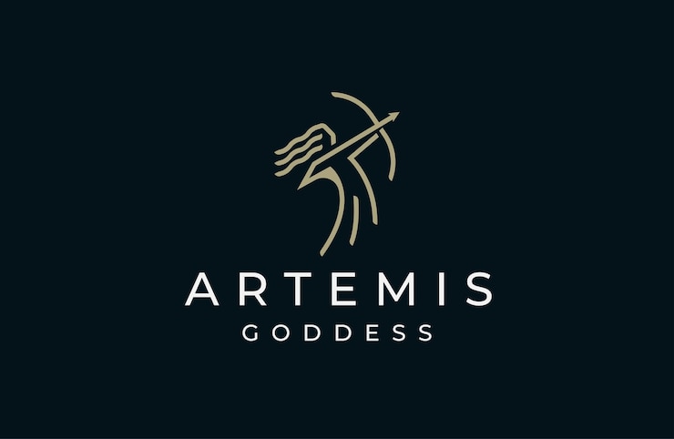 Artemisa diosa de la caza logo icono plantilla de diseño plano vector ilustración