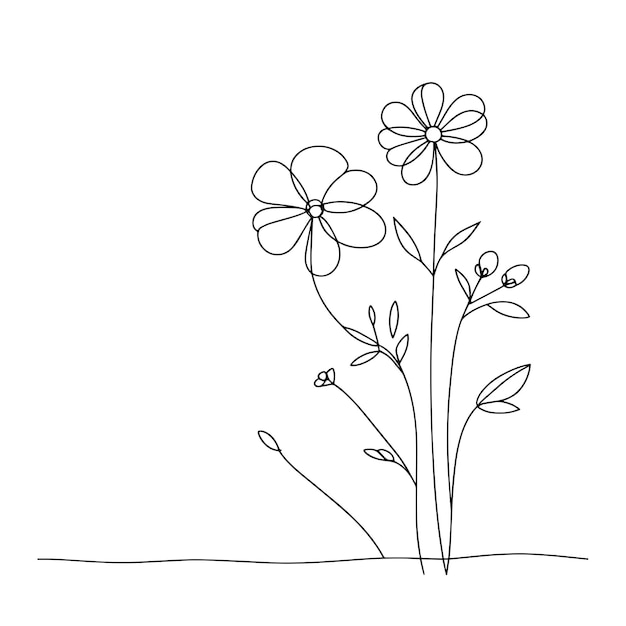 Artes botánicas Dibujado a mano dibujo de líneas continuas de flores abstractas Ilustración vectorial floral