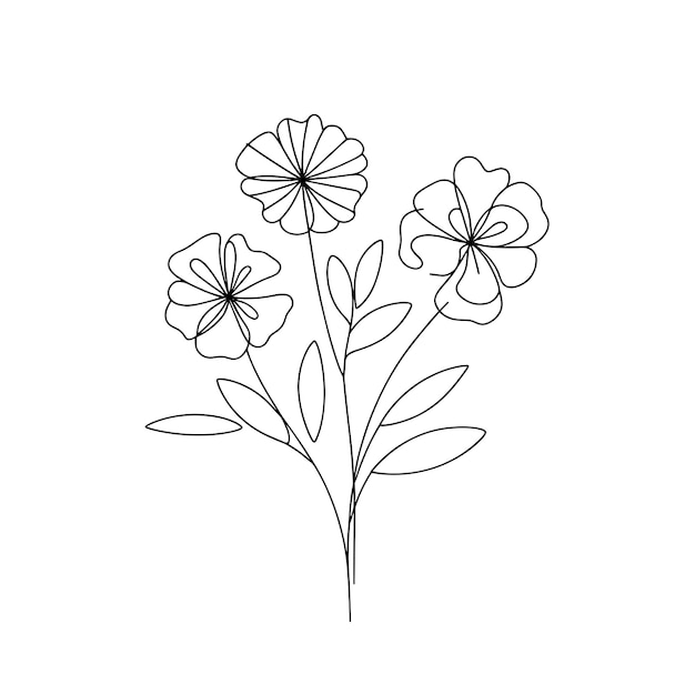 Artes botánicas Dibujado a mano dibujo de líneas continuas de flores abstractas Ilustración vectorial floral