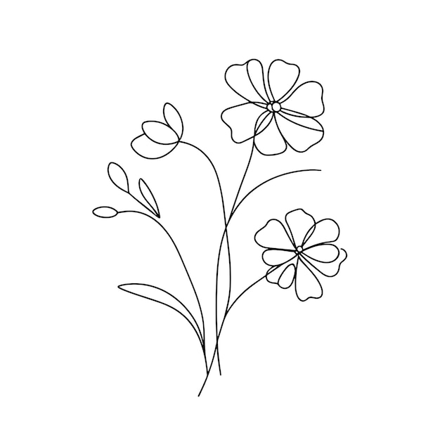 Artes botánicas Dibujado a mano dibujo de líneas continuas de flores abstractas Ilustración vectorial floral