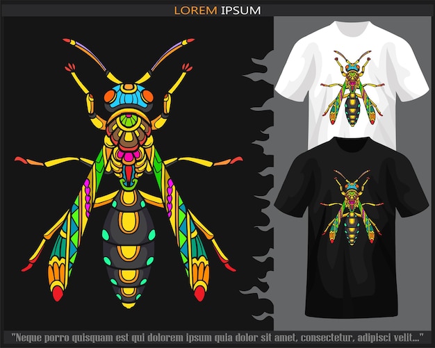 Artes coloridas de la mandala de la abeja del aguijón aisladas en la camiseta blanca y negra