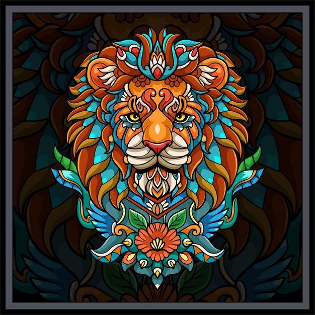 Artes coloridas de mandala con cabeza de león