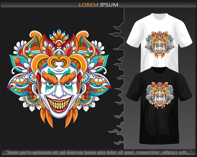 Vector artes coloridas del mandala de la cabeza del payaso aisladas en la camiseta blanca y negra