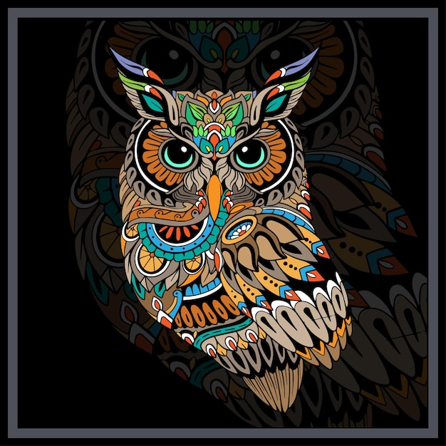Artes coloridas del mandala del pájaro búho