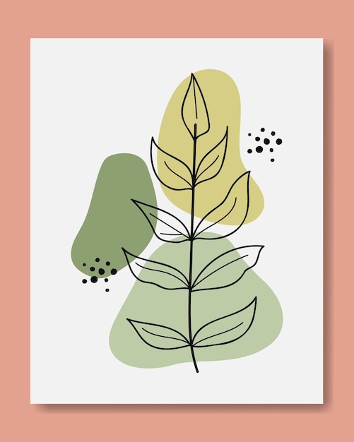 Artes de líneas de hojas botánicas con piedra verde Ilustración vectorial de arte de pared