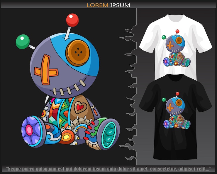 Vector artes de mandala de cabeza vudú aisladas en camiseta blanca y negra