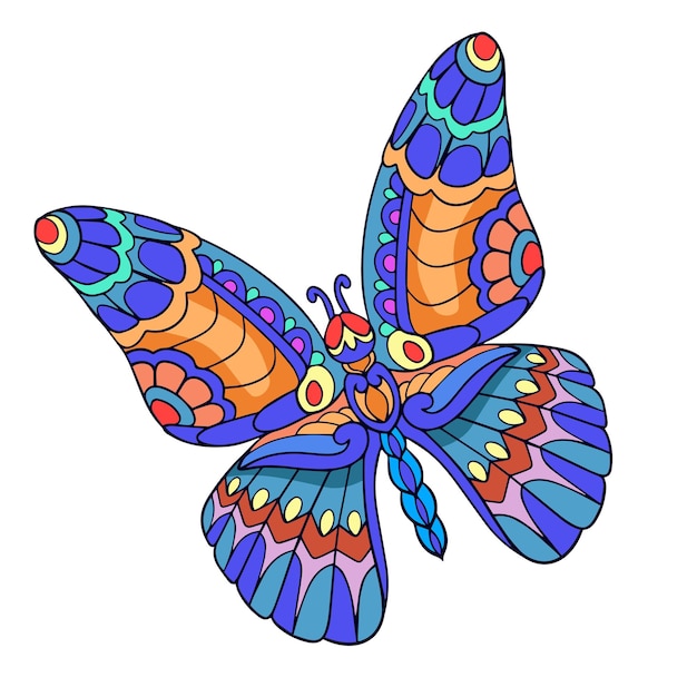 Artes de mandala de mariposas coloridas aisladas sobre fondo blanco