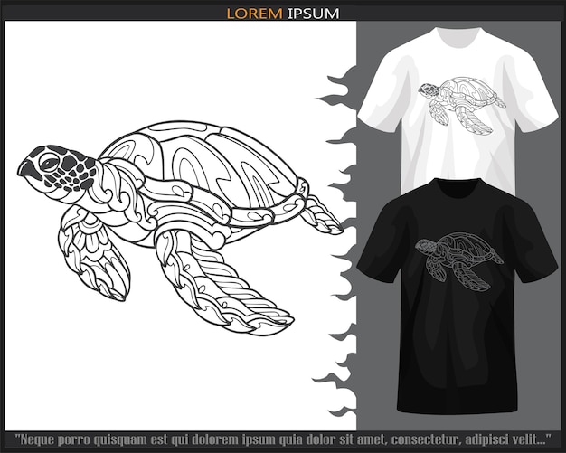 Artes de mandala de tortuga marina aisladas en camiseta en blanco y negro