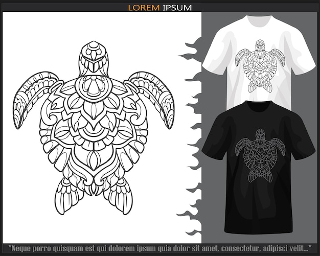 Artes de mandala de tortuga marina aisladas en camiseta negra y blanca