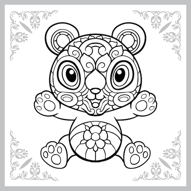 Vector artes de zentangle de dibujos animados lindo panda aislado sobre fondo blanco