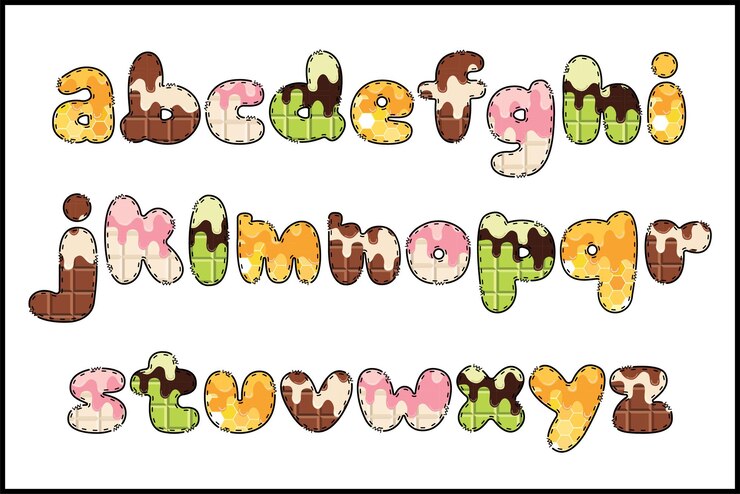 Vector artesanía artesanal letras fundidas en color arte creativo diseño tipográfico