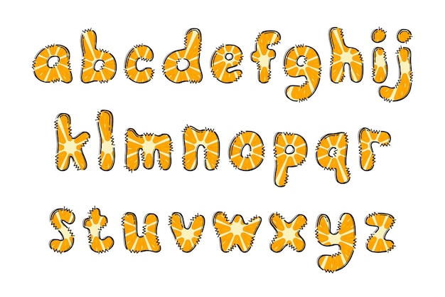 Artesanía artesanal letras de naranja frutas color arte creativo diseño tipográfico