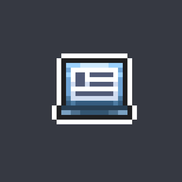 artículo en la pantalla del portátil en estilo pixel art
