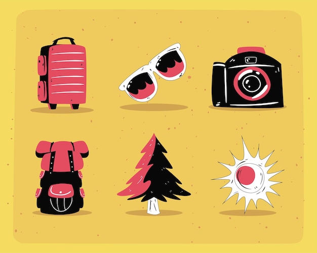 Vector artículos de campamento planos