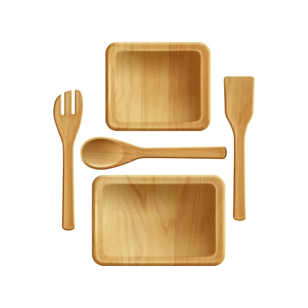 Artículos de cocina conjunto realista de utensilios de cocina vectoriales