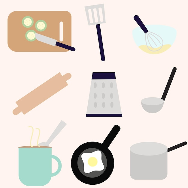 Vector artículos esenciales para la cocina