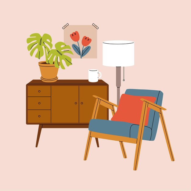 Vector artículos de interior en estilo retro