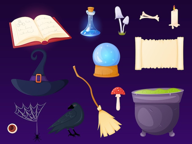 Artículos mágicos de Halloween para brujería.