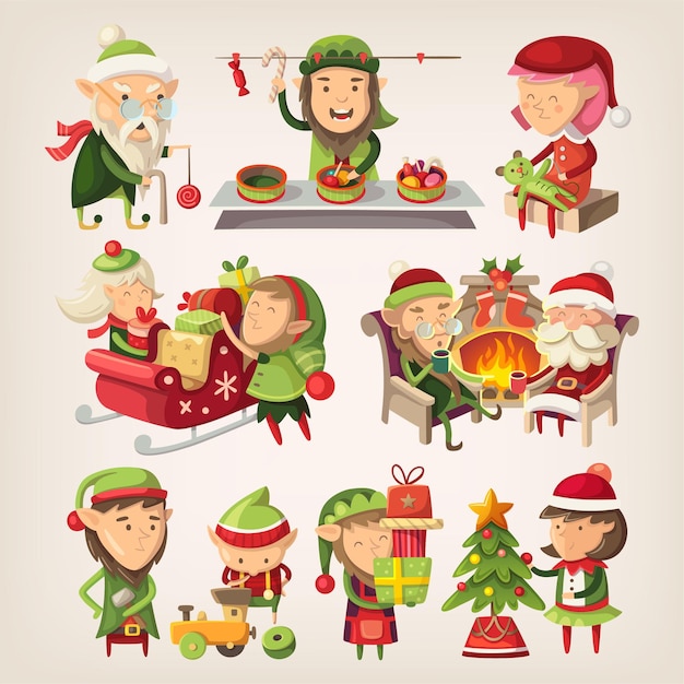 Vector artículos de navidad gran colección elfos