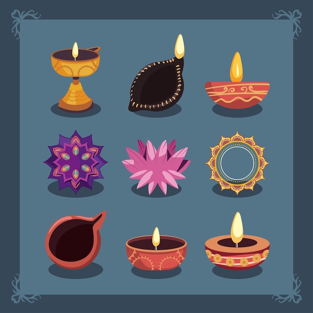 Vector artículos planos de diwali