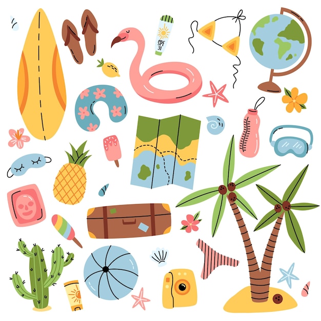 Artículos de playa para viajes de verano accesorios de vacaciones para vacaciones en el mar artículos femeninos objetos turísticos paquetes de maletas bolsas mapa de bikini