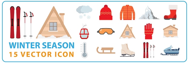 Artículos de temporada de invierno Ropa de invierno acogedora Un conjunto de artículos de invierno Ilustración aislada de vector Vacaciones de invierno o nieve de montaña de vacaciones