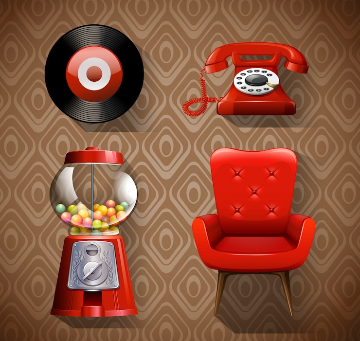 Vector artículos vintage en color rojo