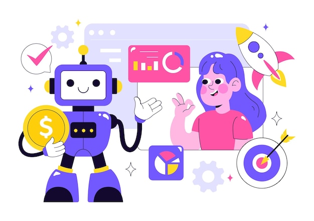 Artificial Intelligence in Business Vector Illustration Featuring Digital Brain Technology and Engineering Concept with Programmer Data and Systems