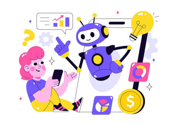 Artificial Intelligence in Business Vector Illustration Featuring Digital Brain Technology and Engineering Concept with Programmer Data and Systems